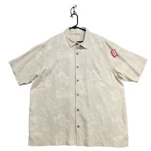 Tommy Bahama Shirt Mens XL Beige 100% Silk Short Sleeve